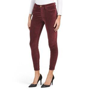 FRAME Five Pocket High Rise Solid Stretch Velvet Skinny Pants Burgundy | 24